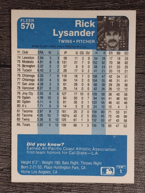 1984 Fleer #570 Rick Lysander