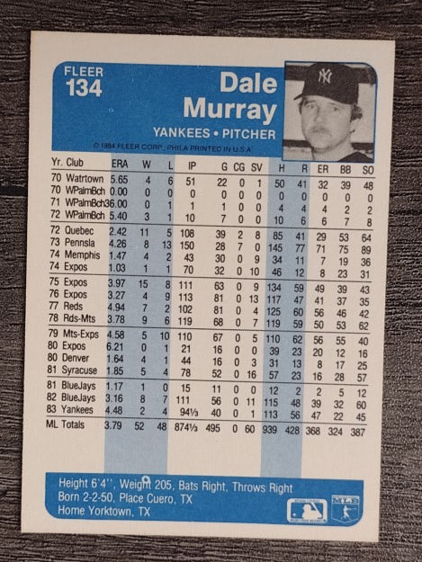 1984 Fleer #134 Dale Murray