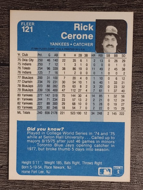 1984 Fleer #121 Rick Cerone