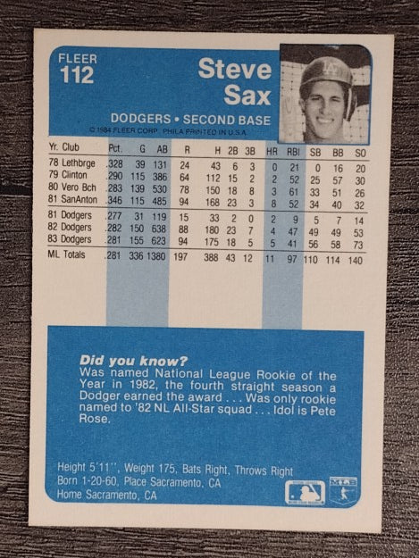 1984 Fleer #112 Steve Sax