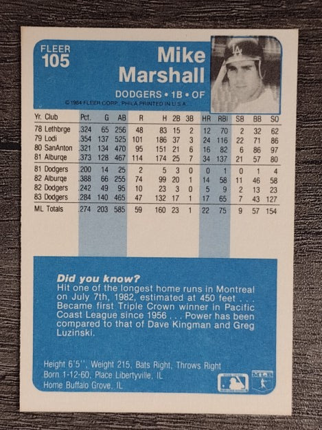 1984 Fleer #105 Mike Marshall