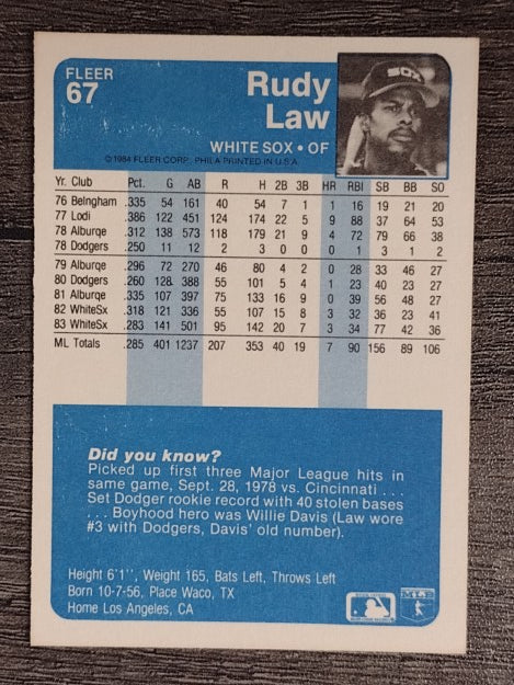1984 Fleer #67 Rudy Law