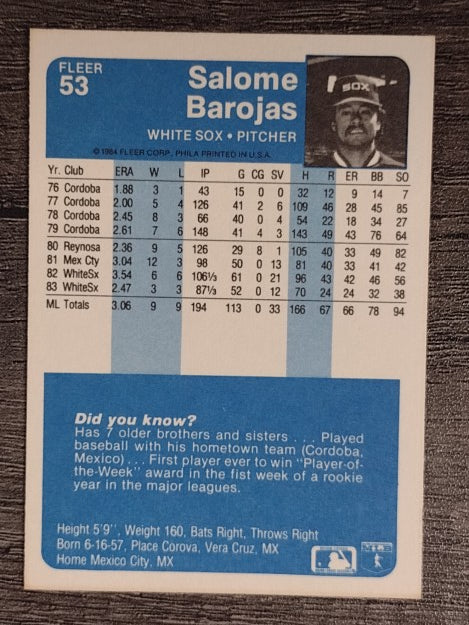 1984 Fleer #53 Salome Barojas