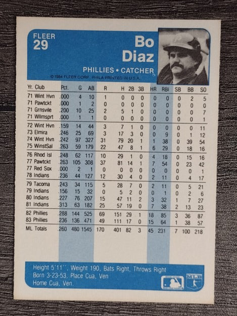 1984 Fleer #29 Bo Diaz