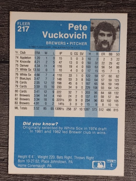 1984 Fleer #217 Pete Vuckovich