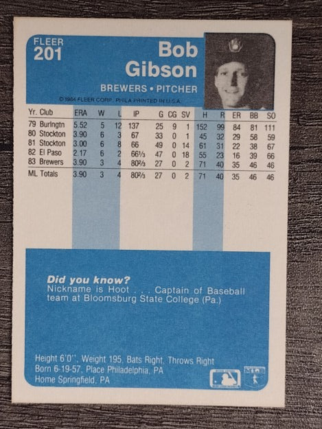 1984 Fleer #201 Bob L. Gibson RC