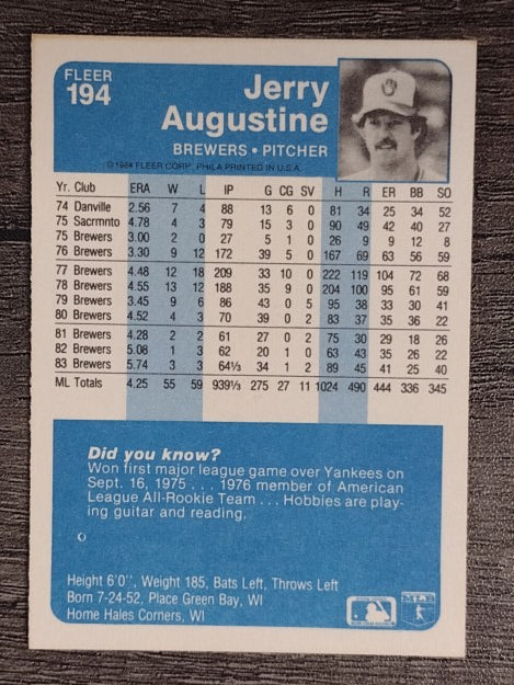 1984 Fleer #194 Jerry Augustine