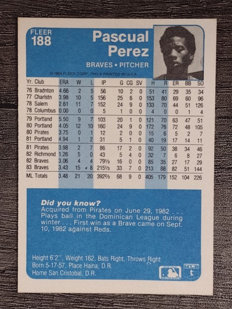 1984 Fleer #188 Pascual Perez