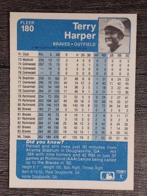 1984 Fleer #180 Terry Harper