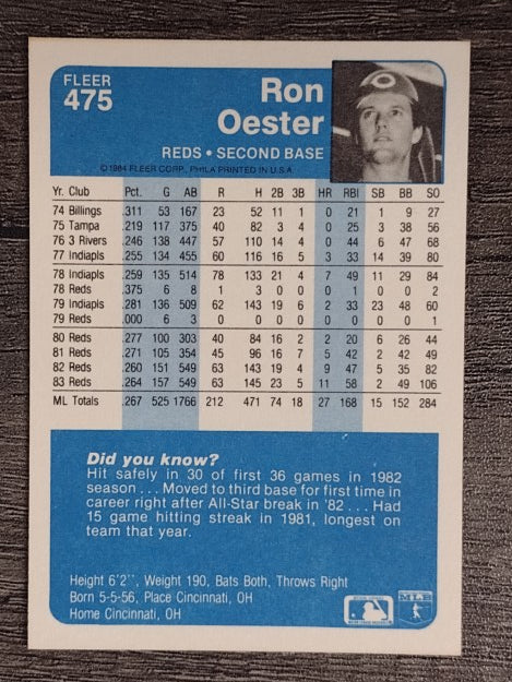 1984 Fleer #475 Ron Oester