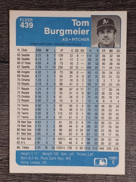 1984 Fleer #439 Tom Burgmeier