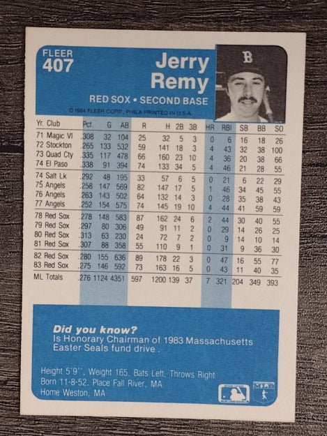 1984 Fleer #407 Jerry Remy