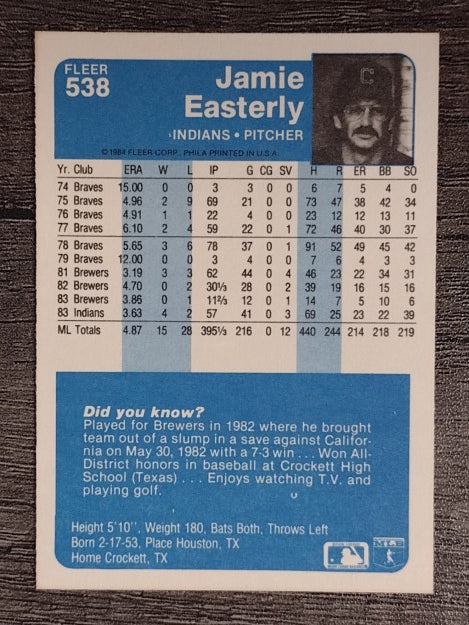 1984 Fleer #538 Jamie Easterly
