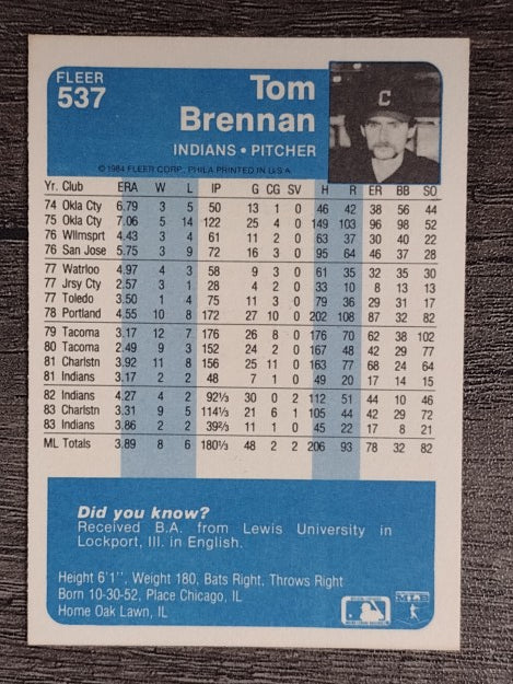 1984 Fleer #537 Tom Brennan