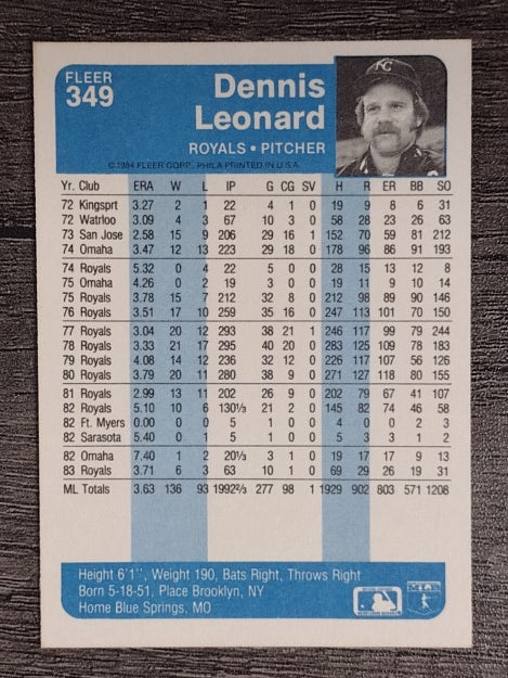 1984 Fleer #349 Dennis Leonard