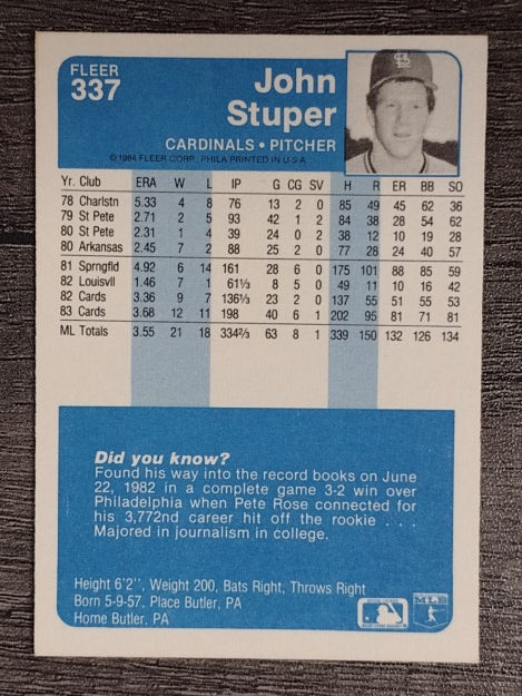 1984 Fleer #337 John Stuper