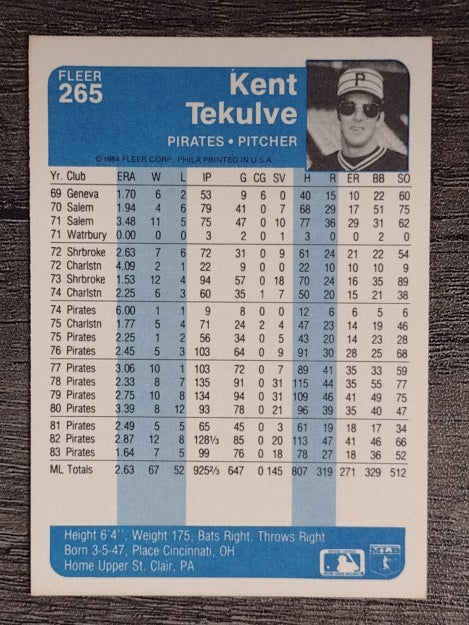 1984 Fleer #265 Kent Tekulve