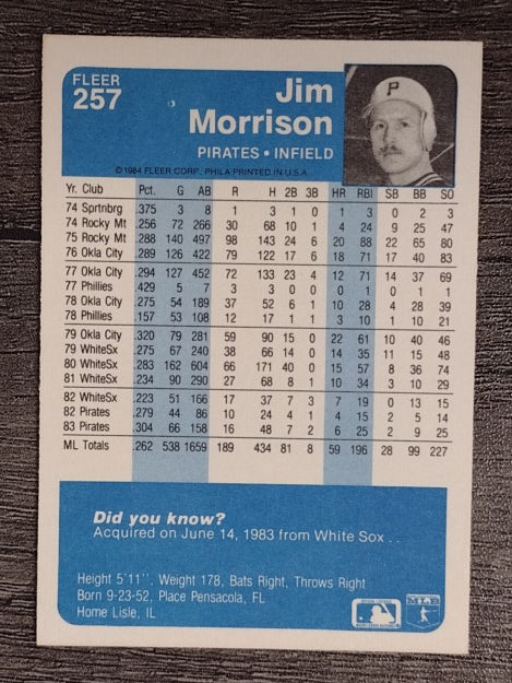 1984 Fleer #257 Jim Morrison