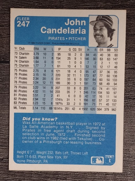 1984 Fleer #247 John Candelaria