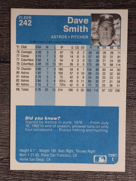 1984 Fleer #242 Dave Smith