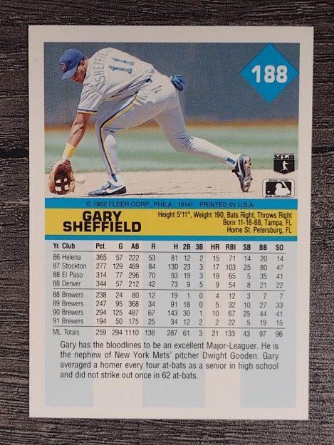 1992 Fleer #188 Gary Sheffield