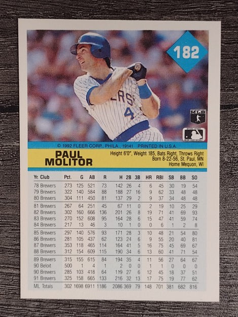 1992 Fleer #182 Paul Molitor
