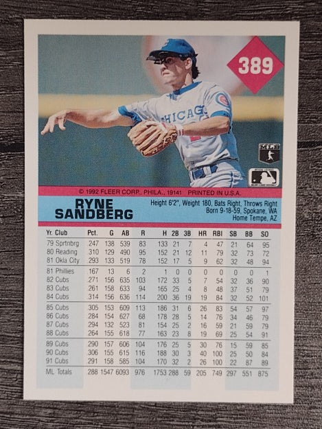 1992 Fleer #389 Ryne Sandberg