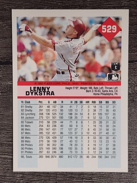 1992 Fleer #529 Len Dykstra