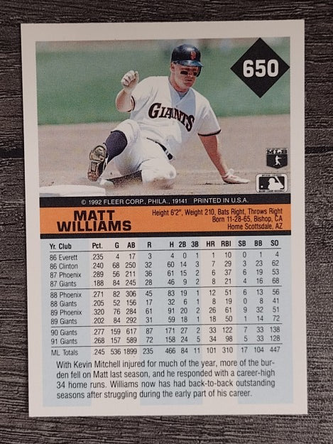 1992 Fleer #650 Matt Williams