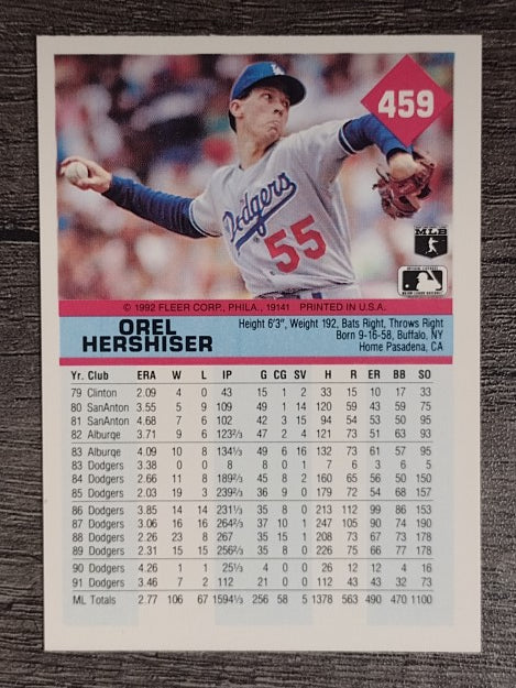 1992 Fleer #459 Orel Hershiser