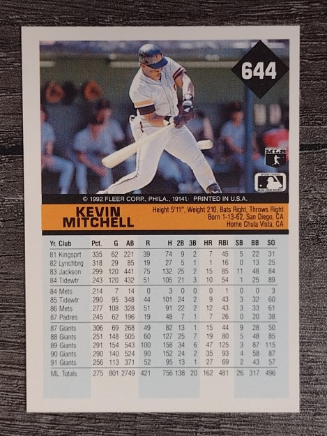 1992 Fleer #644 Kevin Mitchell