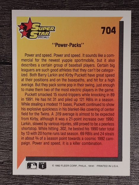 1992 Fleer #704 Barry Larkin/Kirby Puckett