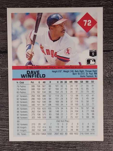 1992 Fleer #72 Dave Winfield