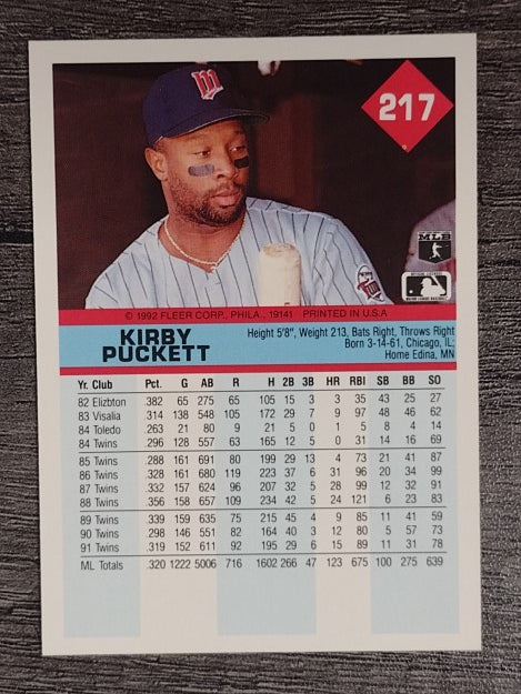 1992 Fleer #217 Kirby Puckett