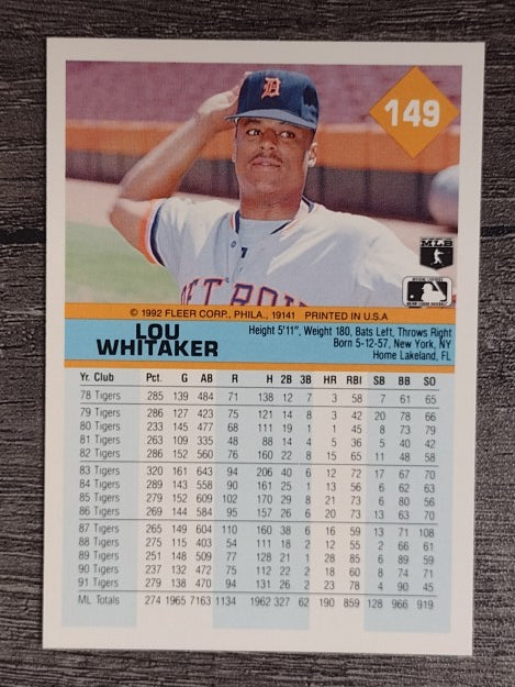 1992 Fleer #149 Lou Whitaker