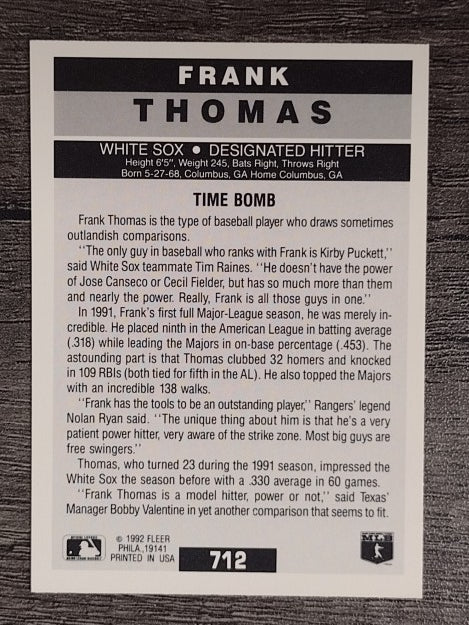 1992 Fleer #712 Frank Thomas PV