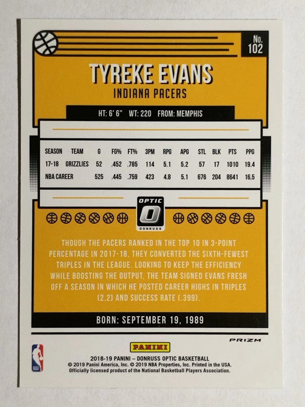 2018-19 Donruss Optic Holo #102 Tyreke Evans