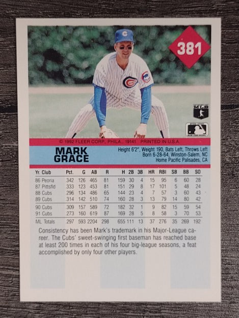 1992 Fleer #381 Mark Grace