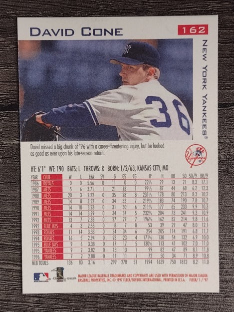 1997 Fleer #162 David Cone