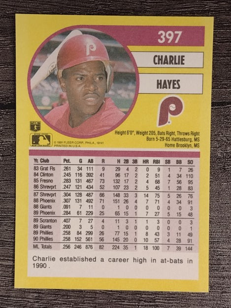 1991 Fleer #397 Charlie Hayes