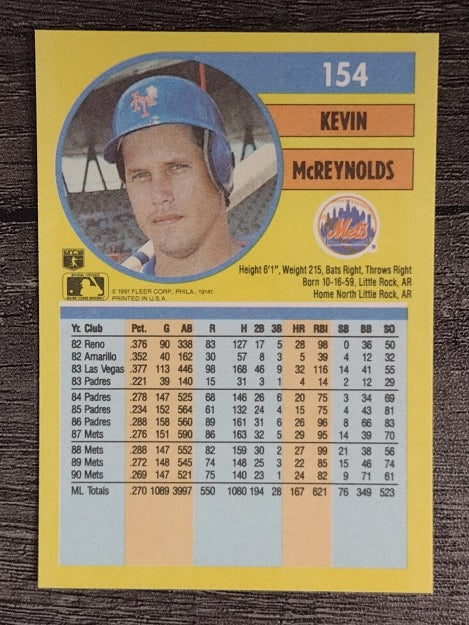 1991 Fleer #154 Kevin McReynolds