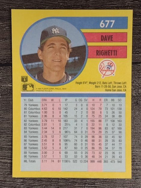 1991 Fleer #677 Dave Righetti