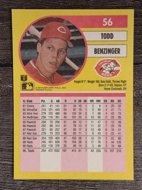 1991 Fleer #56 Todd Benzinger