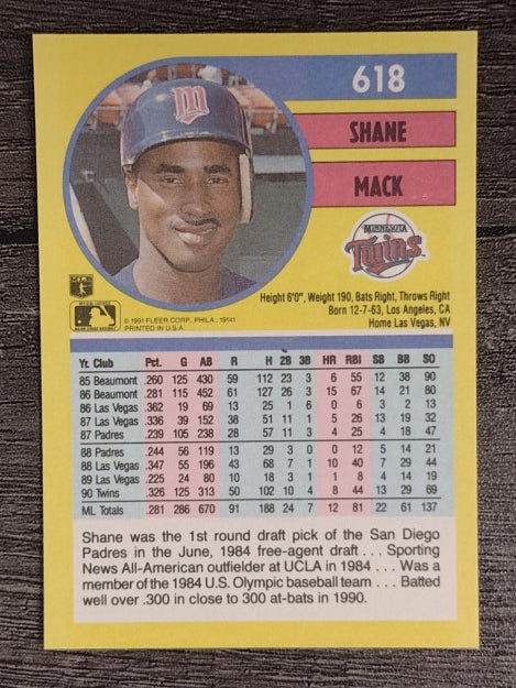 1991 Fleer #618 Shane Mack