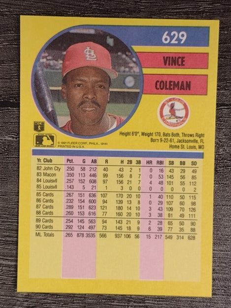 1991 Fleer #629 Vince Coleman