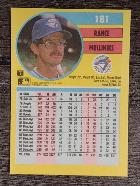 1991 Fleer #181 Rance Mulliniks