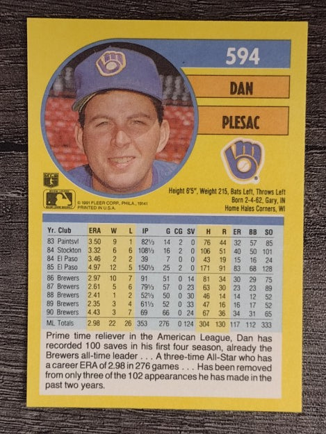 1991 Fleer #594 Dan Plesac
