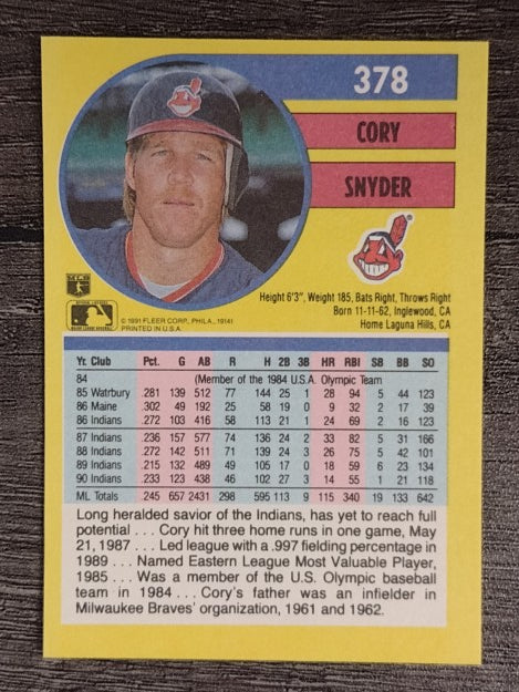 1991 Fleer #378 Cory Snyder