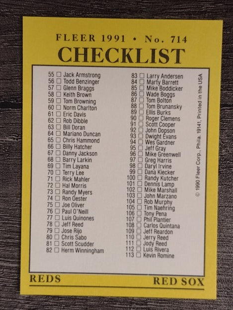 1991 Fleer #714 CL:A's/Pirates/Reds/Red Sox