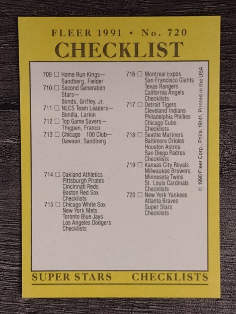 1991 Fleer #720 CL:Yankees/Braves/Superstars/Specials
